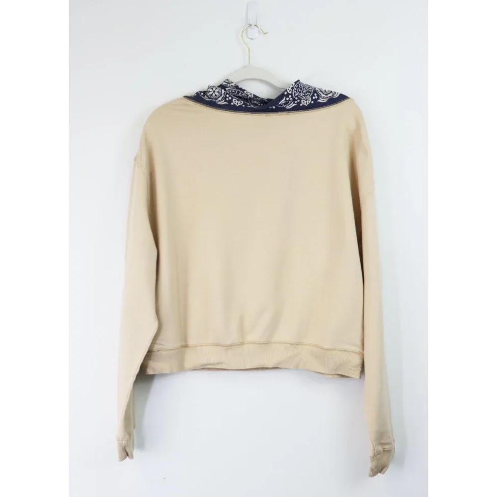 NWT Free People James Bandana Print Pullover Sweatshirt Ecru Ivory Navy Medium - Picture 9 of 11